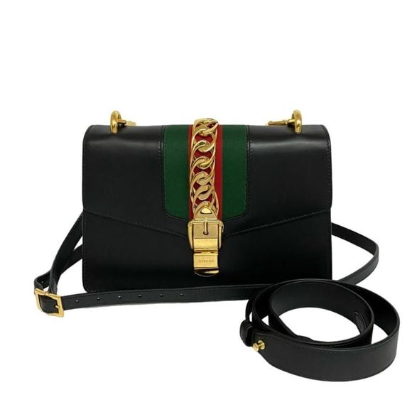 Gucci Sylvie Sherry Line Calf Suede Genuine Leather Chain Mini Shoulder Bag - Picture 1 of 10